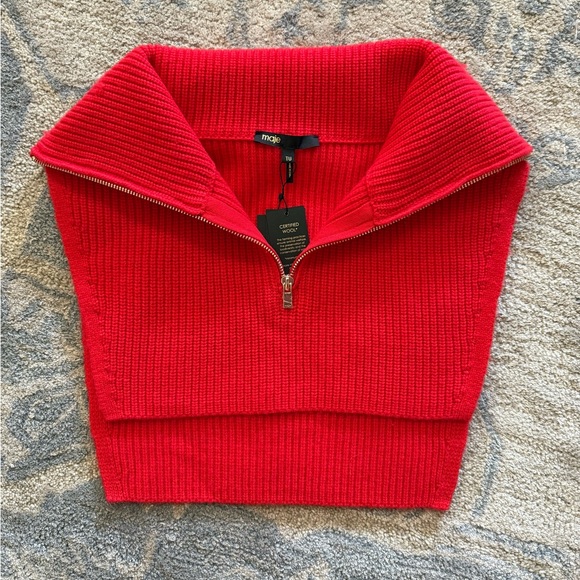 Maje Red Zip Up Turtleneck Dickey Neck Warmer - Picture 4 of 5